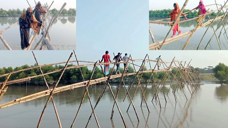 কলাপাড়ায় দেড়হাজার পরিবারের যোগাযোগ ভরসা ঝুঁকিপূর্ণ বাঁশের সাঁকো
