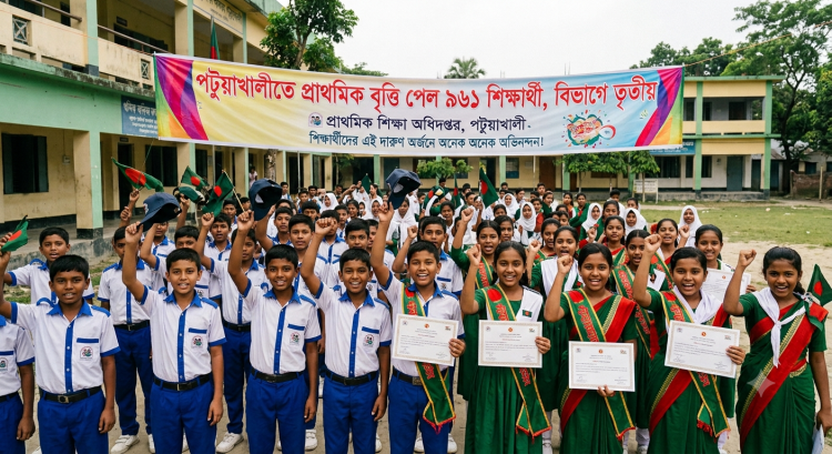 পটুয়াখালীতে প্রাথমিক বৃত্তি পেল ৯৬১ শিক্ষার্থী, বিভাগে তৃতীয়