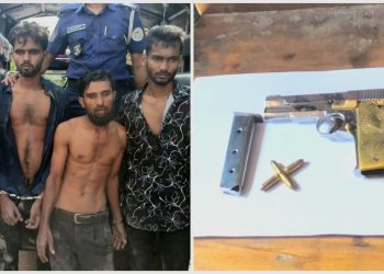 তালতলীতে বিদেশি পিস্তল ও গুলিসহ ৫ জন আটক, গণধোলাই দিয়ে পুলিশে সোপর্দ