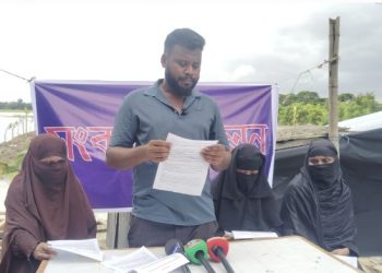 মহিপুরে বিরোধপূর্ণ জমি নিয়ে মিথ্যা অভিযোগের প্রতিবাদে সংবাদ সম্মেলন