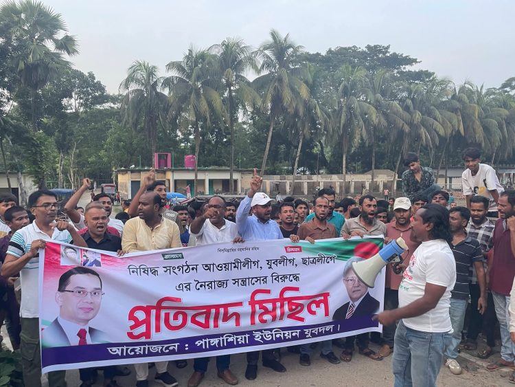 আওয়ামী লীগ, যুবলীগ ও ছাত্রলীগের নৈরাজ্যের প্রতিবাদে দুমকিতে পাঙ্গাশিয়া ইউনিয়ন যুবদলের বিক্ষোভ মিছিল