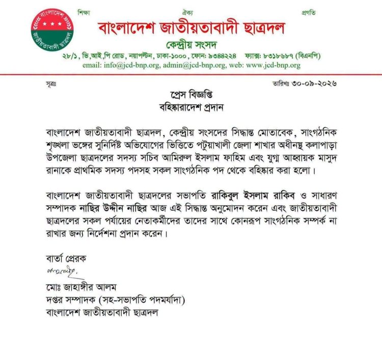ডিবি পরিচয়ে তুলে নিয়ে একই সংগঠনের কর্মীকে নির্যাতন, ছাত্রদল নেতা ফাহিম ও সহযোগী বহিষ্কার