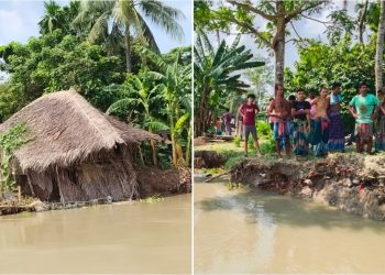 কাউখালীতে সন্ধ্যা নদীর তীব্র ভাঙনে দিশেহারা মধ্য সোনাকুরের পালপাড়া